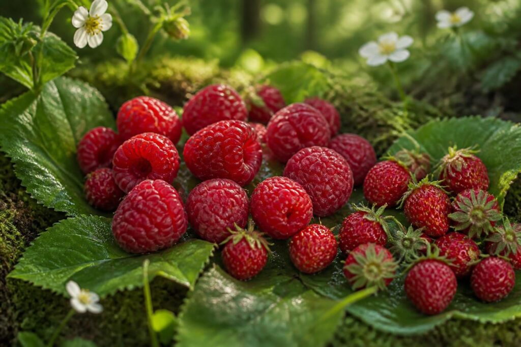 découvrez nos délicieuses framboises et fraises des bois, cueillies à la main pour une saveur naturelle et authentique.
